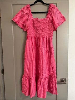 Draper James Hot Pink Striped Smocked Kids Dress
